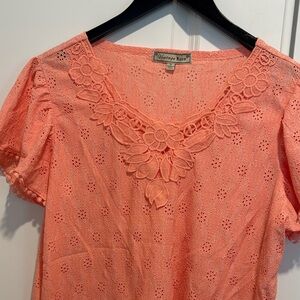 Vintage Rose, Coral Lace-Trim Women’s Top